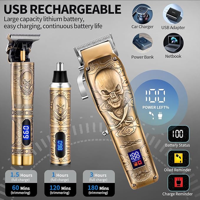 Roziapro Professional Hair Clippers for Men, Hair Trimmer for Men Haircut Cordless Hair Clippers Set with Rechargeable Nose Hair Trimmer, Gifts for Men (Gold)