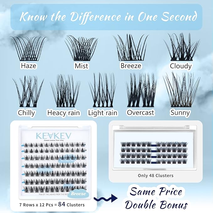 84 Pcs Cluster Lashes Eyelash Clusters DIY Eyelash Extensions Individual Lashes Thin Band & Soft(Breeze,D-8-16mix)