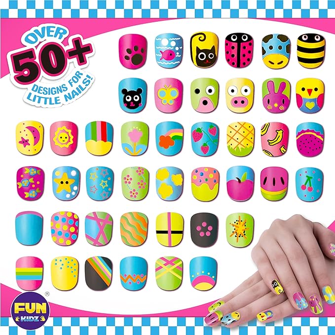 Nail Polish Pens Kit for Girls Ages 7-12, FunKidz Nail Pen Combo Kit Teen Gift Peelable Nail Art Studio Set with Cool Girly Decoration Stuff Pearl Beads, Glitter, Nail Stickers, Nail File, Gems