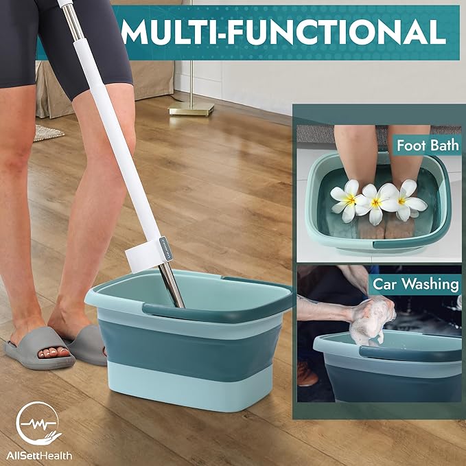 AllSett Health Collapsible Foot Bath – Advanced Foot Soaking Tub with Portable Design and Handle, Compact and Lightweight Foot Soak with Acupressure Points - Green, Blue