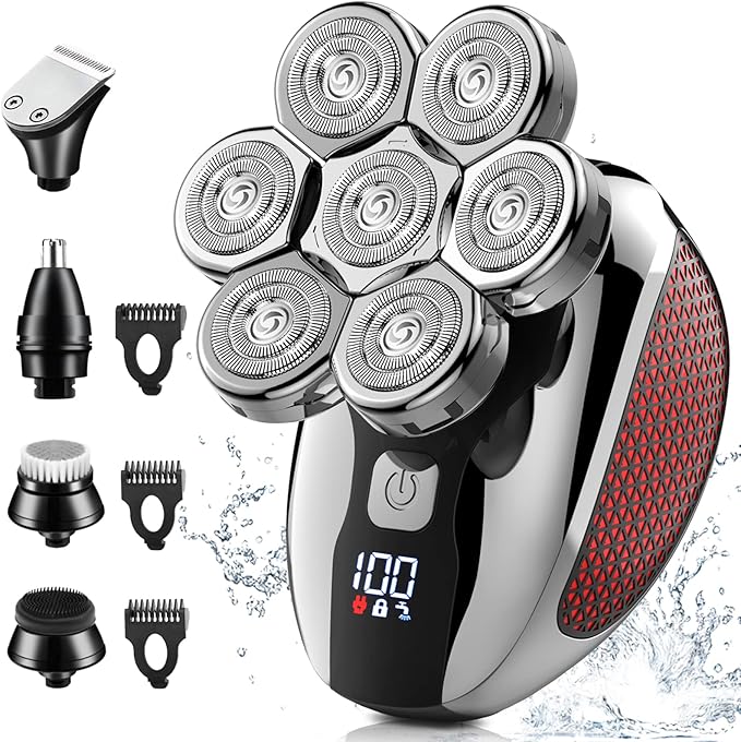 Head Shaver for Bald Men 7D, Bald Head Shavers for Men Wet&Dry,CHLANT 5-in-1 Electric Head Shaver for Men Head Razor Cordless Rechargeable Waterproof, Electric Razor for Men Rotary Shaver Grooming Kit