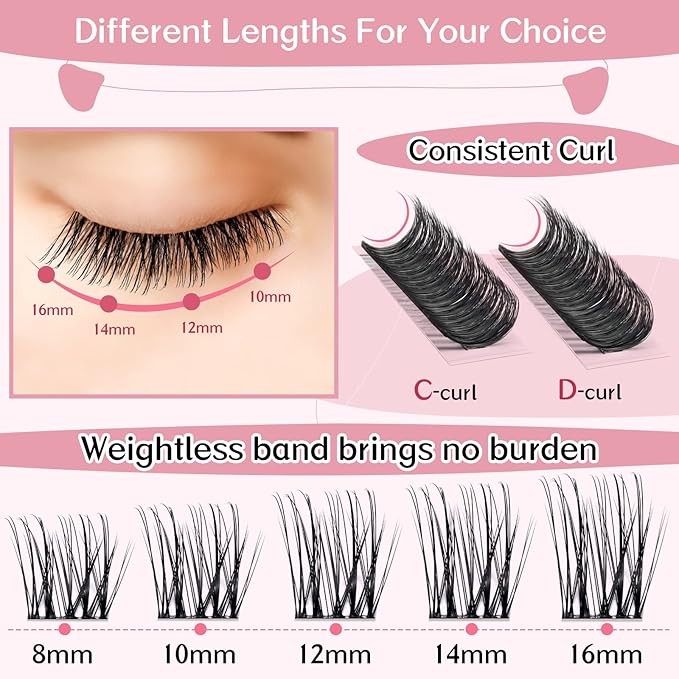 Cluster Lashes, 72 Pcs Individual Lashes, Lash Clusters DIY Eyelash Extension, Super Thin Band Reusable Soft & Comfortable (Passion-D-14mm)