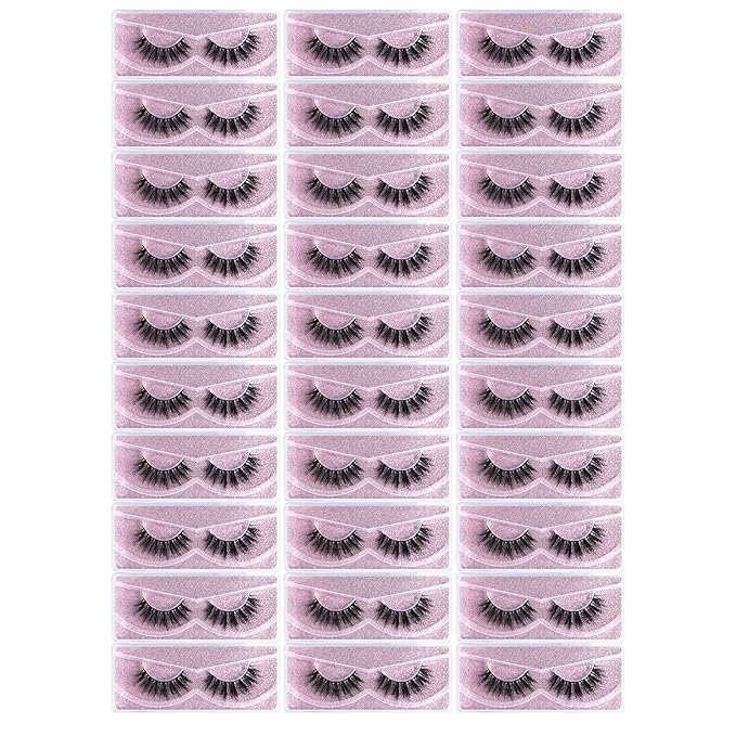 FARRED Wholesale Fluffy Dramatic Bulk Lashes 30 pairs Pack Individual Box 17mm Volume Faux Mink Eyelash Thick 8D Fake Lash Short Natural Look Eyelashes (F10-30 pairs)