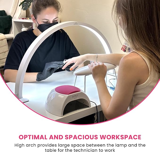 Half-Moon Nail Tech Desk Lamp - 3360 Lumen LED Nail Light Desk Lamp with Button Control, Perfect Nail Table Lamp for Manicure, Tattoo & Nail Desk Light (White)