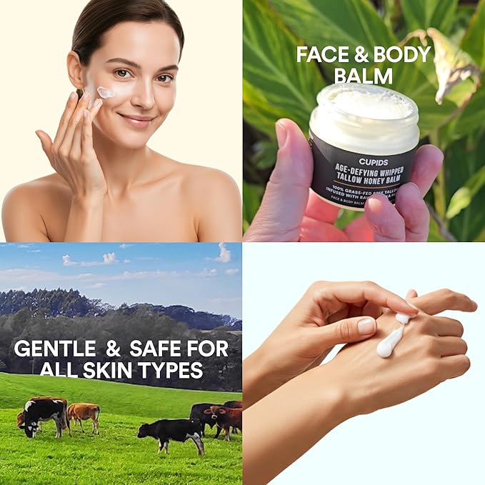 Tallow and Honey Balm for Face - Grass Fed Beef Tallow Moisturizer with Raw Manuka Honey, Olive Oil, Beeswax & Vitamin E - Nourishing Balm for Skin Hydration
