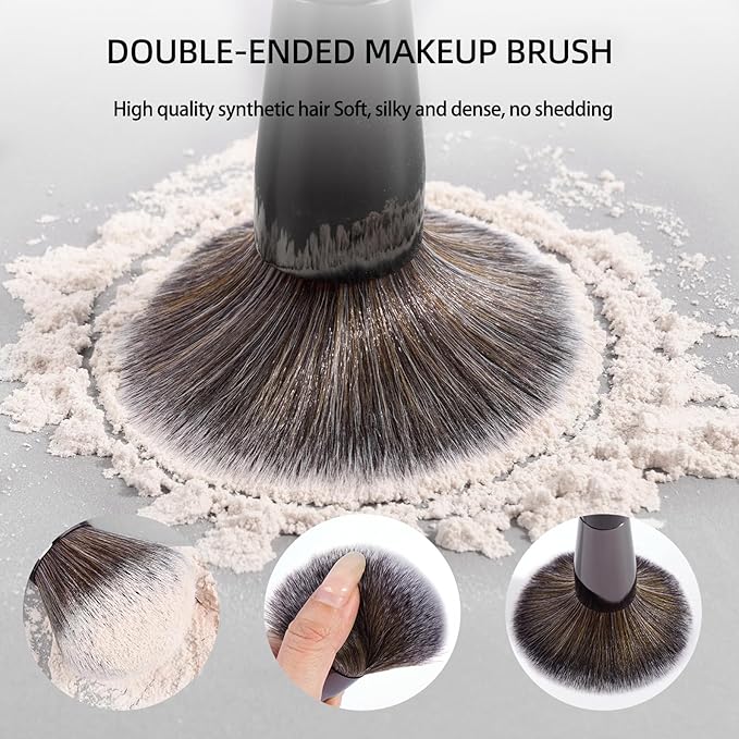 MAANGE 20 PCS Foundation Makeup Brush Set, Double-ended Kabuki Contour Brush for Liquid Powder Concealer Blending Blush Face Makeup Tools (Black)