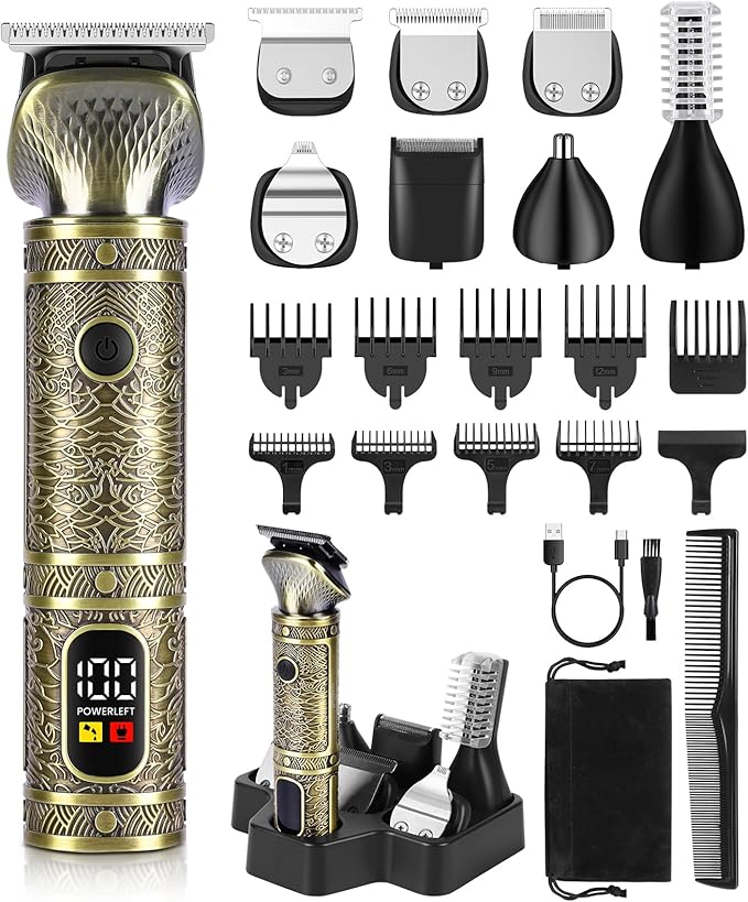 Brightup Beard Trimmer for Men, Professional Zero Gapped T-Blade Trimmer, Cordless Hair Clipper, 7 in 1 Grooming Kit for Face Electric Razor Shavers Mustache Body Nose Trimmer, Gift for Men