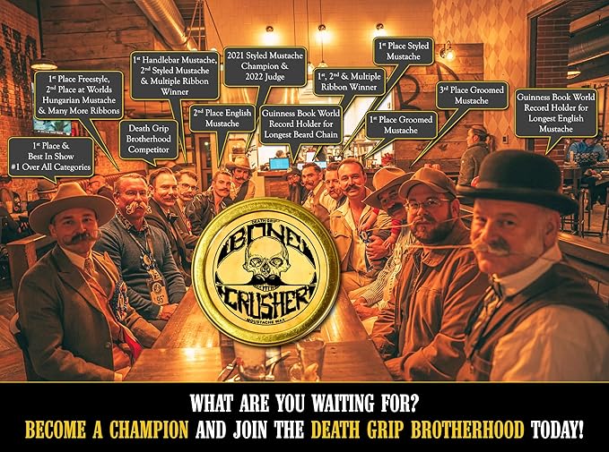 Mustache Wax Extra Strong Hold | 1oz Bone Crusher Moustache & Beard Wax Tin | Grooming For Men | Perfect For Dali Curly English Handlebar Mustaches By Death Grip | Heat Source Required