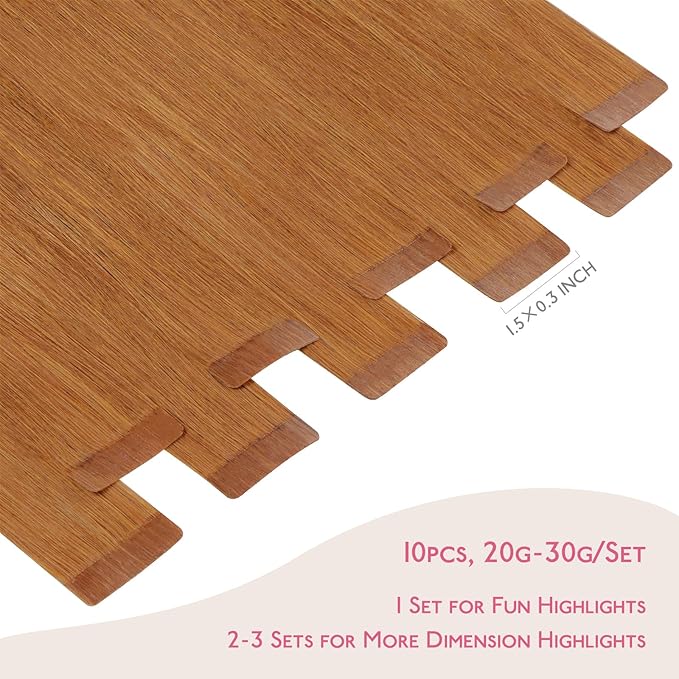 WENNALIFE Tape in Hair Extensions Human Hair Auburn Ginger Tape in Extensions, 10pcs 20g 12 inch Remy Invisible Tape Ins Straight Colored Soft Real Human Hair Tape in Extensions Refill Set Extensions