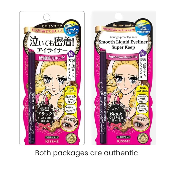 HEROINE MAKE by KISSME Trio Set, 3 Full-Size, Waterproof Lengthening & Volume FiberTubing Black Mascara + Smooth Liquid Black Eyeliner, Smudge-free + Gentle Eye Makeup Remover for Waterproof Mascara