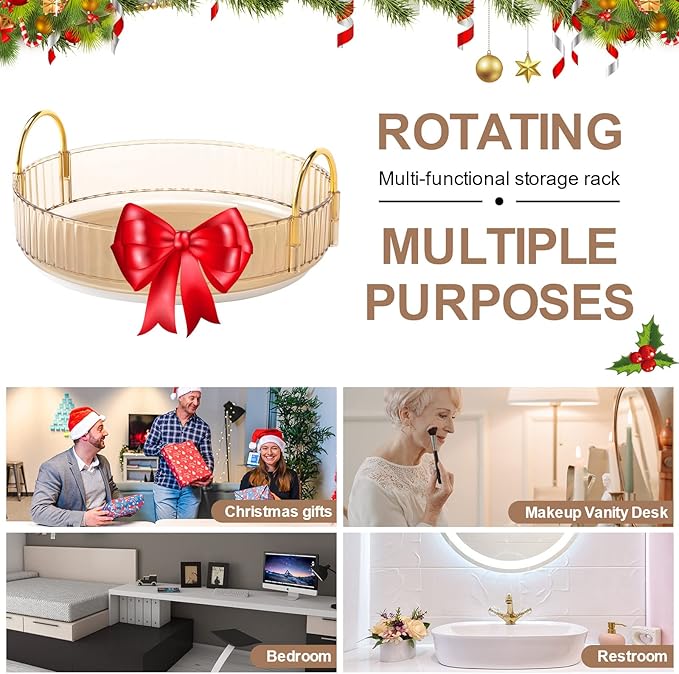 360° Rotating Makeup Organizer, Bathroom Make Up Spinning Holder Rack, Large Capacity Cosmetics Storage Vanity Shelf Countertop, Fits Cosmetics, Perfume, Skincare, Lipsticks(1 Tier, Yellow)