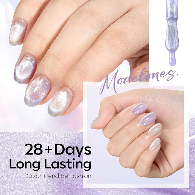 modelones Cat Eye Gel Nail Polish, 6 Colors Glitter Summer Pink Blue Green Blue Gel Polish Set with Magnet Sparkle Translucent Nail Gel Polish Kit Soak Off Led Nail Art Manicure Salon DIY Gifts