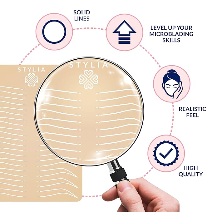 Stylia Microblading Practice Skins: Inkless, Realistic Fake Skin Sheets for Eyebrow Tattoo Training, 6 Count, Ivory