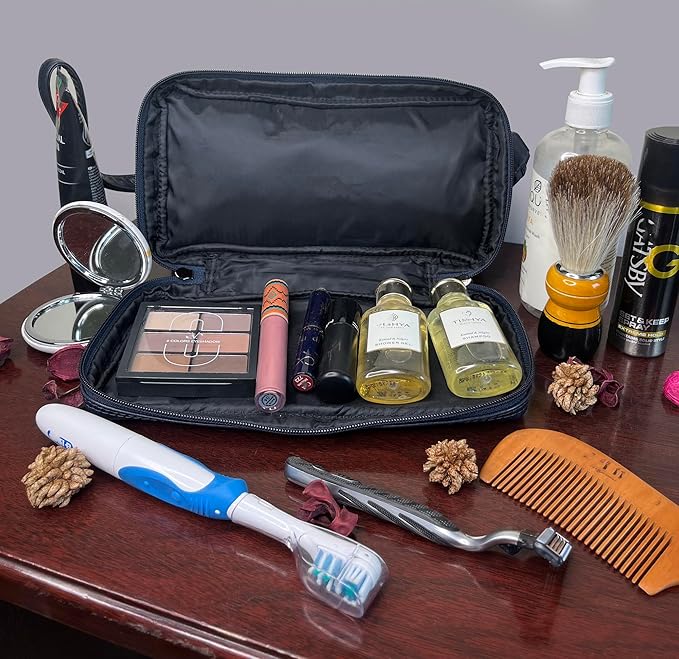 RUSTIC TOWN Leather Toiletry Bag for Men - Travel Gift Shaving Dopp Kit - Bathroom Shower Toiletries Organizer - Cosmetic Makeup Bag for Women