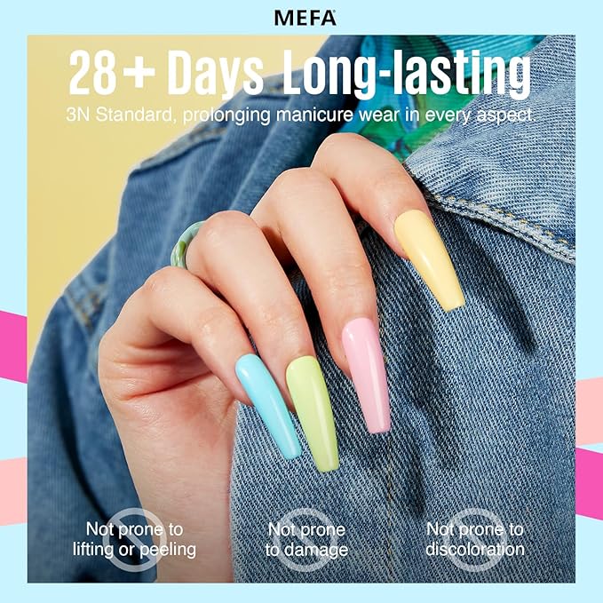 MEFA Macaron Gel Nail Polish Set 6 Colors, Spring Summer Pastel Soft Green Light Blue Coral Peach Lilac Purple Pale Creamy Shades Popular Nail Art Design Salon at Home DIY Manicure Gifts for Women