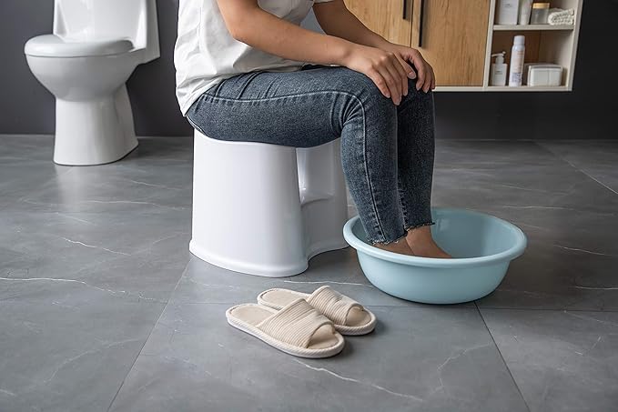 Skywin Shower Stool for Shaving Legs or Pedicure Foot Rest, Small White Plastic Stool for Shower Room Corner, Heavy Duty and Nonslip