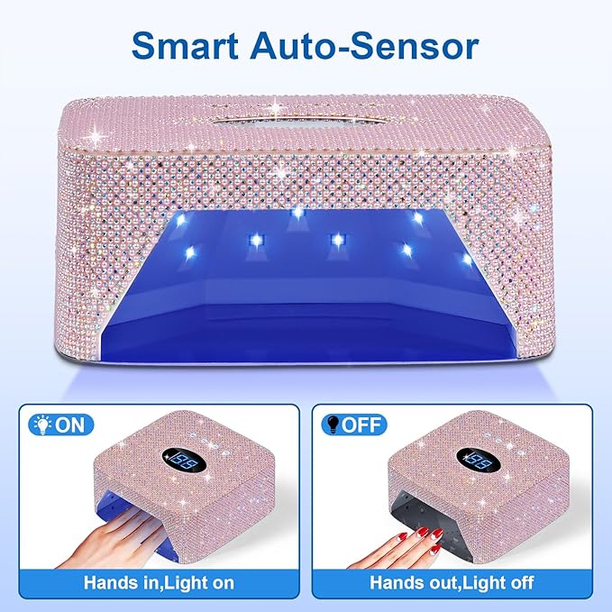 Cordless UV Nail Lamp, 54W Rechargeable UV Light for Gel Nails, LED Nail Dryer with 3 Timer Modes, Professional Quick Dry Curing Lamp for Salon & Home(Pearl Pink Diamond)