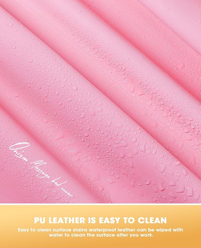 Onism Lash Bed Cover-Wipeable PU Leather Massage Bed Cover, Waterproof, Soft and Comfortable Spa Bed Cover with Storage Pocket for Eyelash Extension Bed Massage Bed Perfect for Salon Spa Home Use Pink