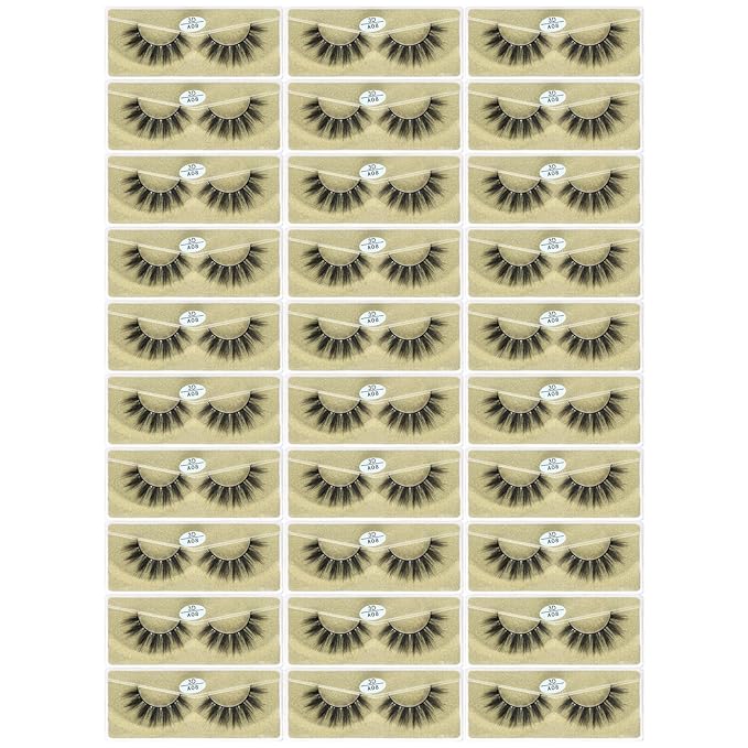 FARRED Wholesale Faux Mink Lashes 30 Pairs 3D A08 Medium Length Vegan Eyelashes Fluffy Volume Strip Lashes Bulk Fake Mixed Natural Look 3D False Eyelashes (3D A08)