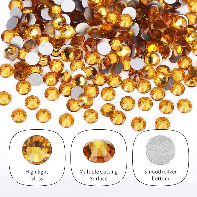 10000PCS Gold Yellow Rhinestones Bulk, Flat Back Crystal Glass Stone Round Gems,SS16, 3.8-4.0mm