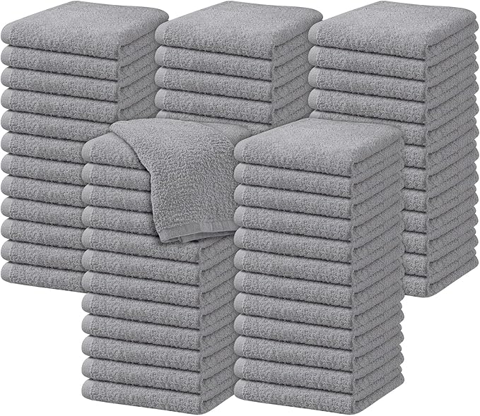 Oakias 100% Cotton Wash Cloths 60 Pack Grey - 12 x 12 Inches Ring Spun Cotton Facial Towels - Highly Absorbent Quick Dry Spa Towels - Bulk Washcloths Ideal for Scrubbing and Cleaning