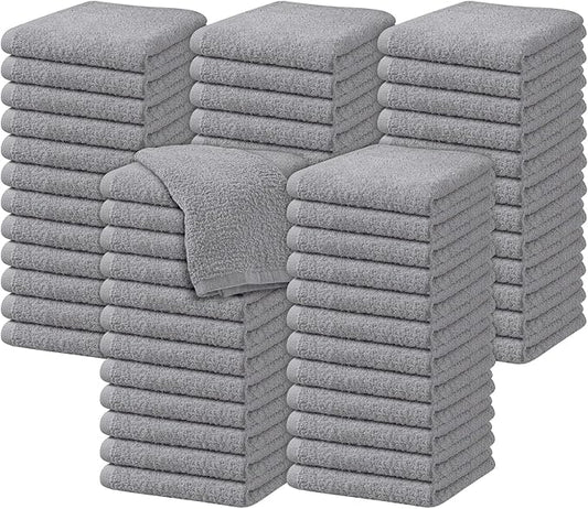 Oakias 100% Cotton Wash Cloths 60 Pack Grey - 12 x 12 Inches Ring Spun Cotton Facial Towels - Highly Absorbent Quick Dry Spa Towels - Bulk Washcloths Ideal for Scrubbing and Cleaning
