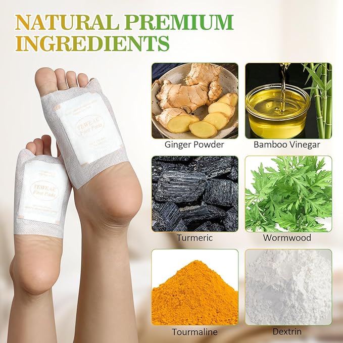 32 Pads Foot Pads -with Pure Natural Turmeric & Ginger, Wormwood, Bamboo Vinegar, Bigger Adhesive Pad Ginger Foot Pads