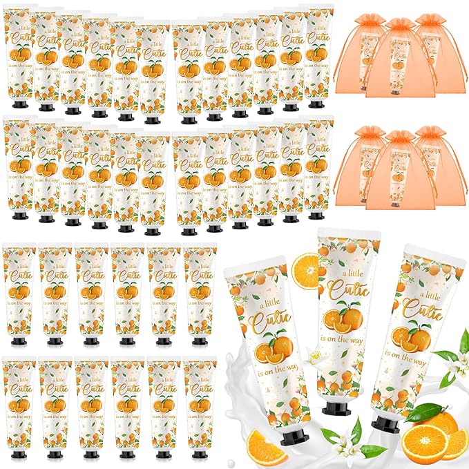 48 Sets Baby Shower Hand Cream Bulk Orange Cutie Baby Shower Favors Bridal Thank You Hand Cream for Guests Travel Size Lotion with Organza Bags