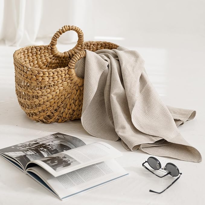 Natural Flax Linen Bath Towel - Waffle Weave Towels for Bathroom - Lightweight Travel Towel - Quick Dry Absorbant Decorative