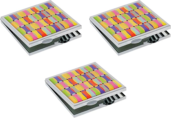 Stephanie Imports Set of 2 Rectangular Vintage Lipstick Cases With Glass Mirror (Silver Ripple)