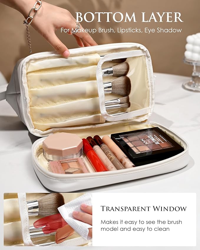 Gifts for Teen Girls 16-18, Initial Makeup Bag, Travel Gifts, Personalized Bags, Waterproof Double Layer Cosmetic Bag, Large Capacity PU Leather Makeup Bags Letter Travel Toiletry Bag