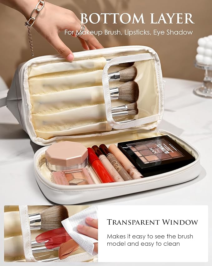 Woman Present, Birthday Gift for Her, Makeup Bags, Waterproof Double Layer Cosmetic Bag, Large Capacity PU Leather Makeup Bags Letter Travel Toiletry Bag, Initial Gifts for Coworkers