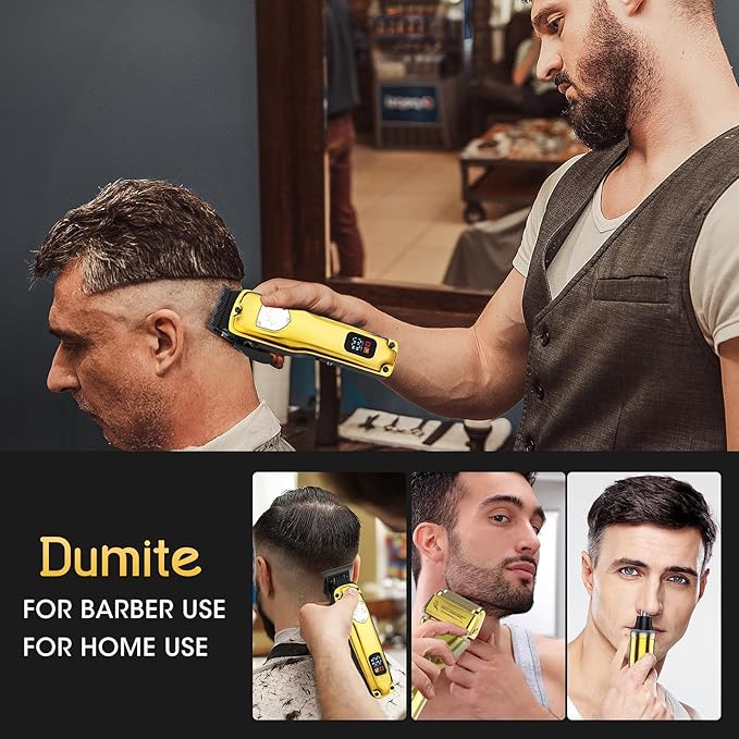 4-in-1 Hair Clippers for Men, Professional Cordless Barber Hair Cutting Kit, T-Blade Trimmer, Electric Foil Shaver, Nose Hair Trimmer, LCD Display, Grooming Gift Set (Gold)
