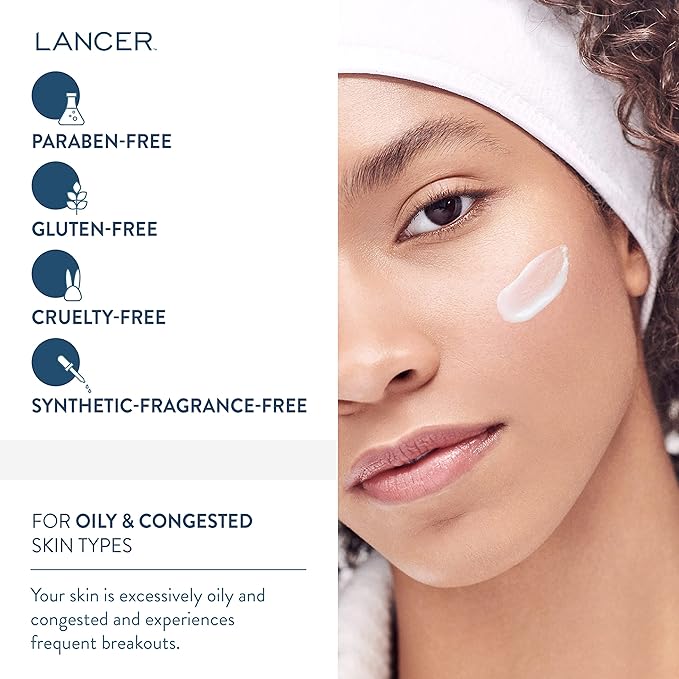 Lancer Skincare The Method Intro Kit, 3-Step Facial Exfoliator, Cleanser, and Moisturizer Kit for Oily or Congested Skin