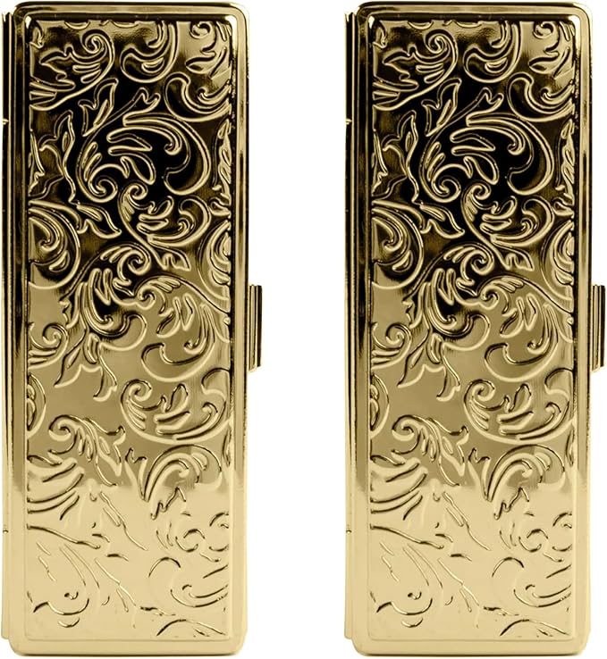 Stephanie Imports Set of 2 Rectangular Vintage Lipstick Cases With Glass Mirror (Gold Victorian)