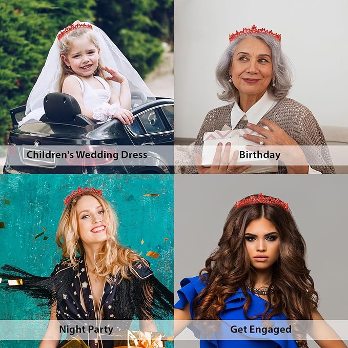 Women's Tiara, Crown for Henna Wedding Party | Glitter Hair Accessories for Bridal Birthday Pageant Prom Halloween Costume Christmas, Halloween Princess Crowns | Dream Design - Red Gold