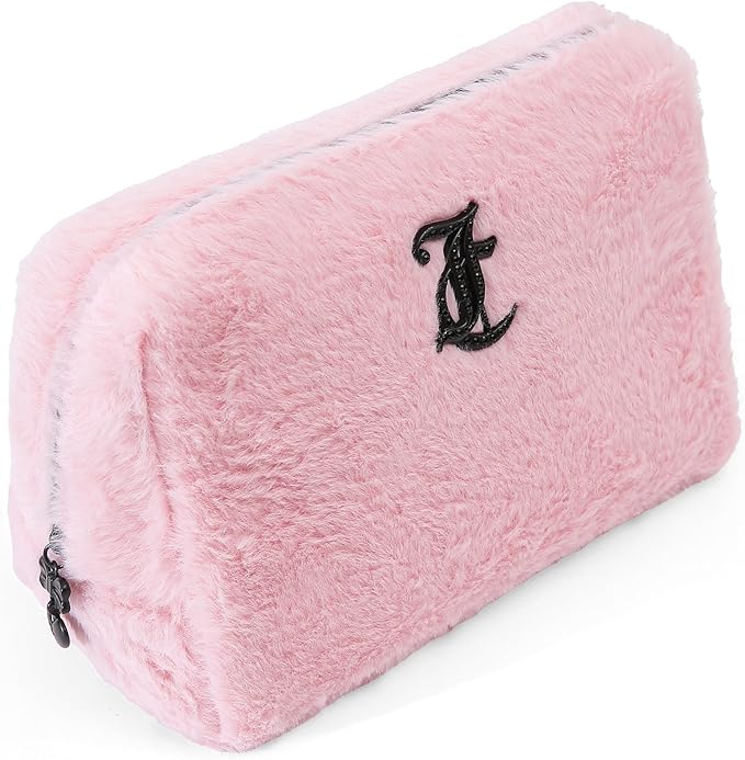 Juicy Couture Women's Cosmetics Bag - Travel Makeup and Toiletries Clutch Wedge Pouch, Pink Long Fur