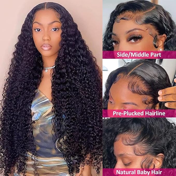 13x4 HD Lace Front Wigs Human Hair Deep Wave Lace Front Wigs Human Hair Water Curly Lace Frontal Wigs Pre Plucked With Baby Hair 180% Density Human Hair Wigs For Women 18 inch