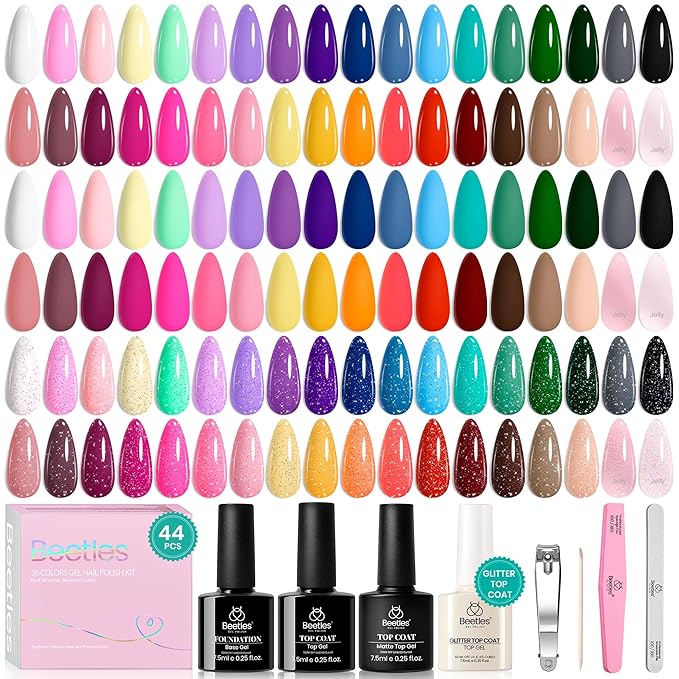 beetles Gel Polish 44 PCS Gel Nail Polish Set 36 Colors with Uv Nail Lamp for Gel Nails Mini LED Nail Light with Clamp for Manicure Dryer Curing Lamp Salon DIY at Home
