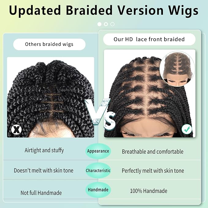 36 Inch 13x8 HD Lace Front Knotless Braided Wigs for Women Box Braid Wig With Baby Hair Human Hair Blended Lace Black Braid Wigs