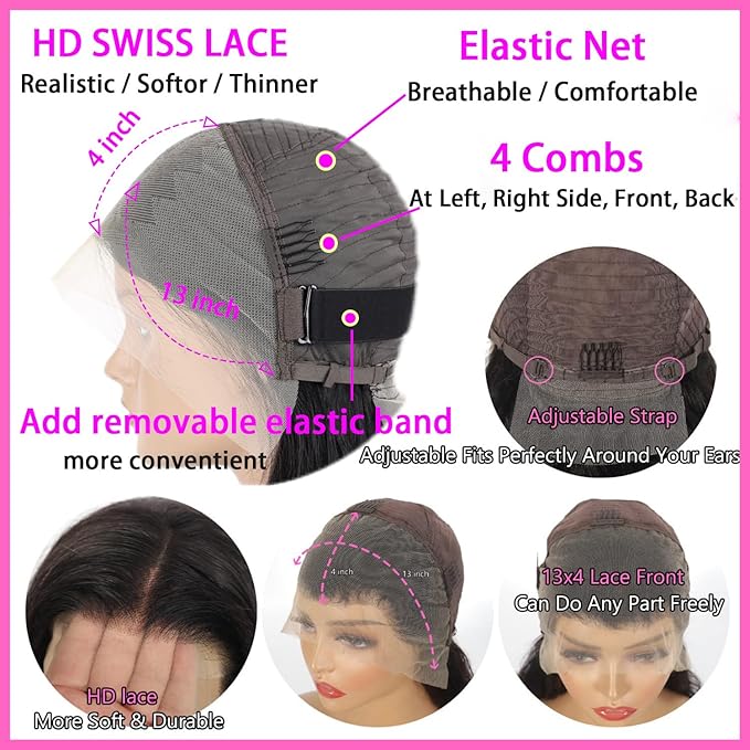 14 Inch Bob Wig Human Hair 13x4 HD Transparent Lace Front Wigs Human Hair Pre Plucked with Baby Hair Glueless Wigs Human Hair 180% Density Straight Frontal Lace Wigs for Women Natural Color