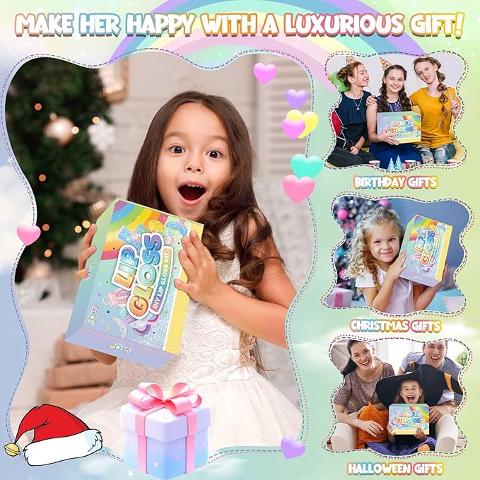 Jcoos Lip Gloss Making Kit - 73PCS Keychain DIY Lip Gloss, Shimmery Moisturizing Lip Glaze Handmade Set, Fun Craft Kit for Beginner, Women, Kids, Tween, Preteen, Teens Girl Gifts Trendy Stuff