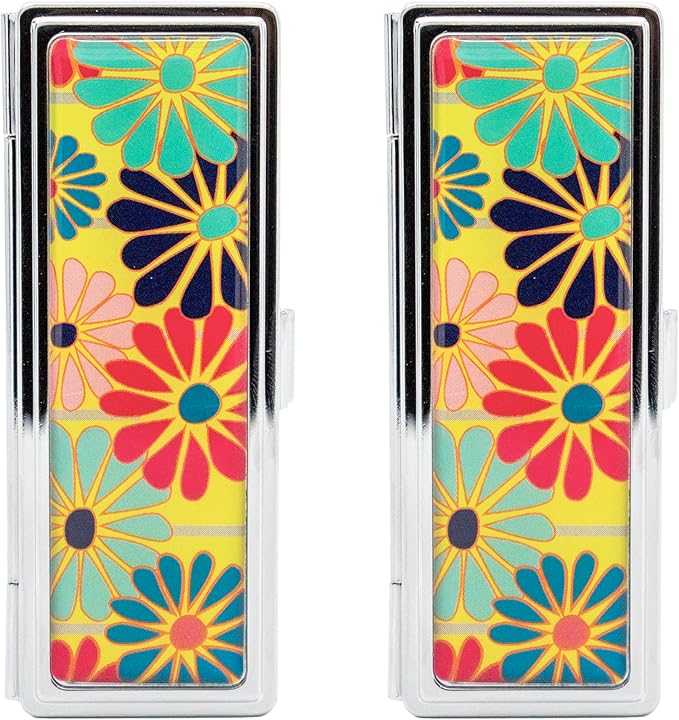 Stephanie Imports Set of 2 Rectangular Vintage Lipstick Cases With Glass Mirror (Daisy Medley)