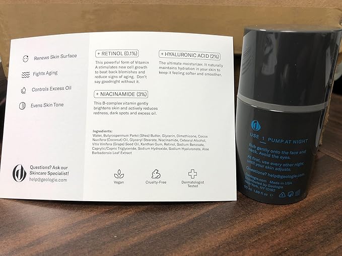 Geologie Retinol Anti-Aging Face Cream for Sensitive Skin | Beginner-Friendly .1% Retinol Formula | Effective Results | Reduces Wrinkles | For Men & Women