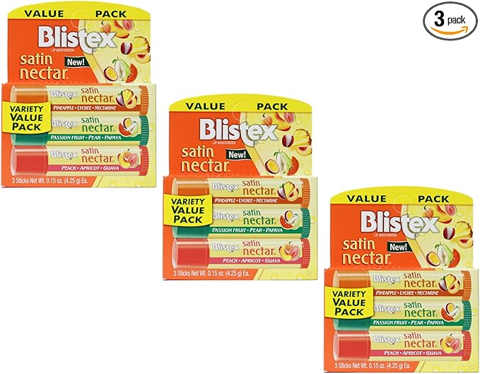 Blistex Satin Nectar Lip Moisturizer Variety Value Pack 0.15 Ounce Each (3 Pack)