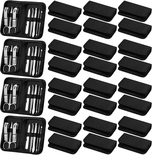 Coume 24 Sets Nail Kit Manicure Set Bulk with Zipper Professional Nail Clippers 8 in 1 Stainless Steel Nail Care Tools with Luxurious Travel Case Gifts for Men Women Friends Colleagues (Black)
