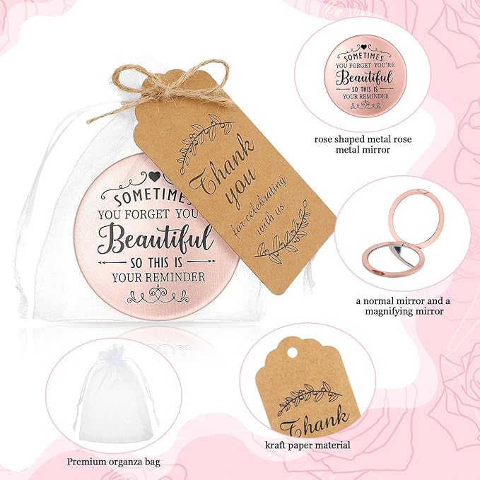 Tatuo 24 Set Sometimes You Forget Your Beautiful Compact Mirror Bulk Inspirational Appreciation Gifts for Women Pocket Makeup Mirrors for Mom Bachelorette Bridal Party Souvenir Gifts