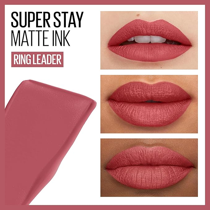 Maybelline Super Stay Matte Ink Liquid Lipstick Makeup, Long Lasting High Impact Color, Up to 16H Wear, Ringleader, Mauve Pink, 1 Count, Packaging May Vary