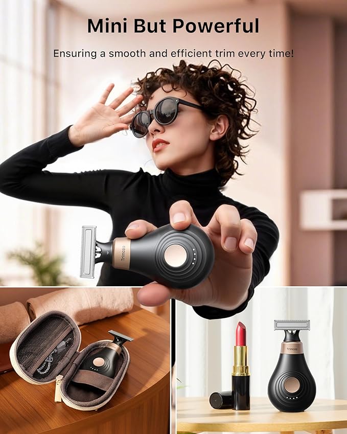 [2025 Upgraded] Body Hair Trimmer for Women [Small But Powerful] Painless Pubic Hair Removal, Waterproof Wet/Dry Bikini Line Shaver, USB-C Charging Electric Razor with Travel Case, Black