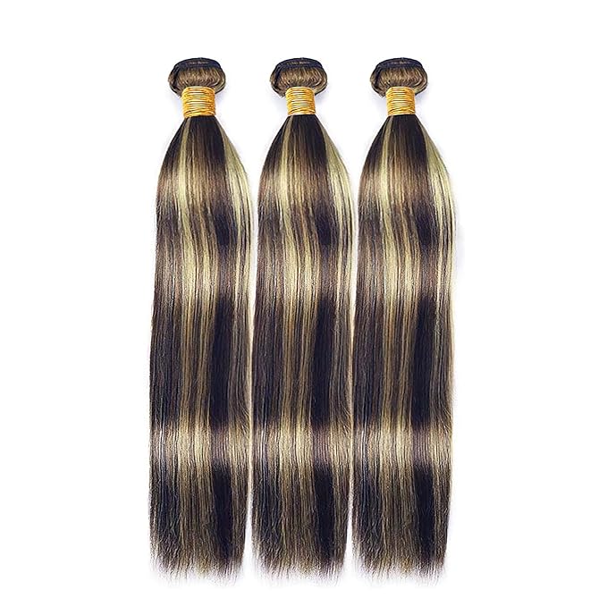 P1B/27 Straight Bundles Highlight Straight Human Hair Bundles Black and Blonde Two Tone Brazilian Human Hair Extensions Soft and Silky for Women 8 10 12 Inch